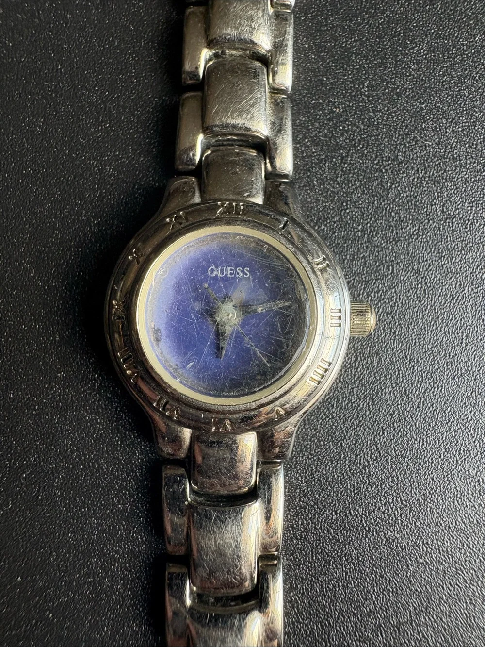 GUESS Silver Tone Ladies Bracelet Watch with Blue Dial